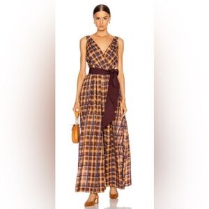 STAUD MAXI DRESS BROWN PLAID - MEDIUM